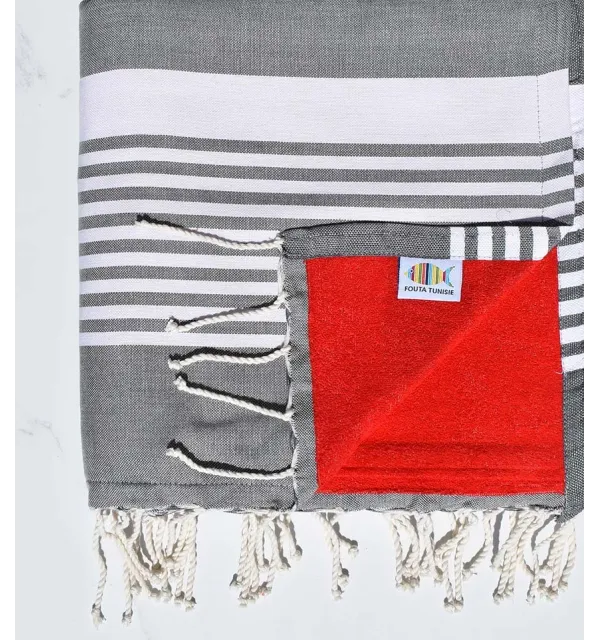 Beach towel doubled arthur sponge dark gray and red 