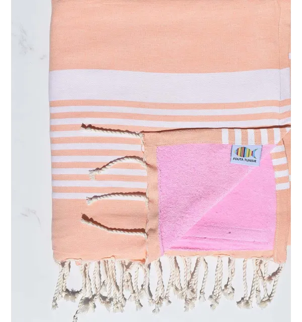 Beach towel doubled arthur sponge peach and pink 