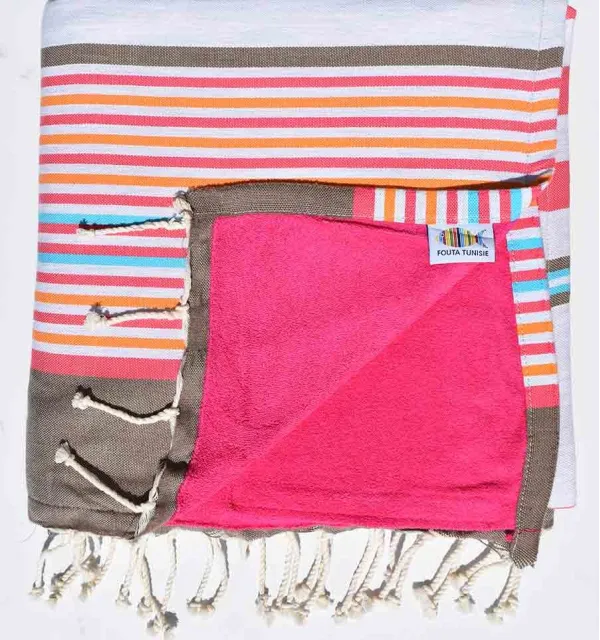 beach towel doubled sponge fuchsia, pink, corundum beige, Grey, orange, blue 