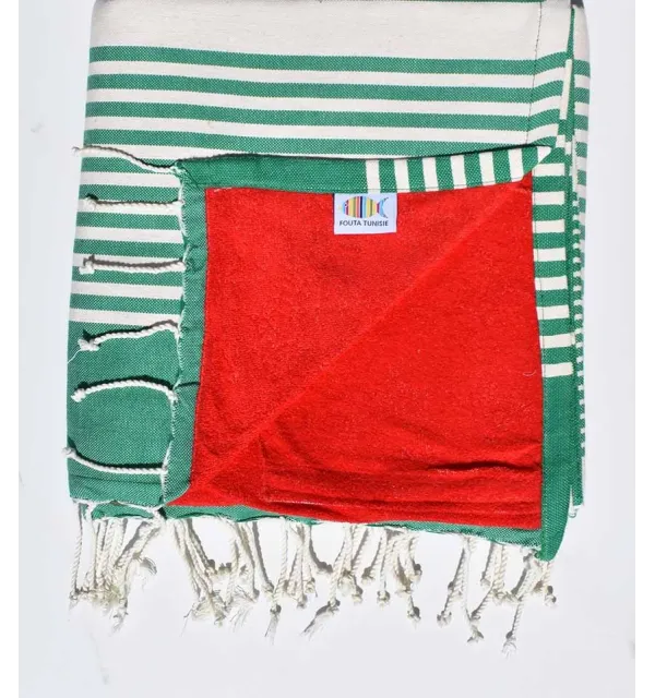 beach towel doubled sponge dark green, red 