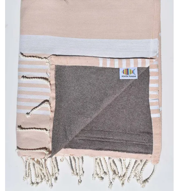 Beach towel doubled sponge pinkish beige and taupe 