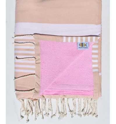 Beach towel doubled sponge pinkish beige and pink