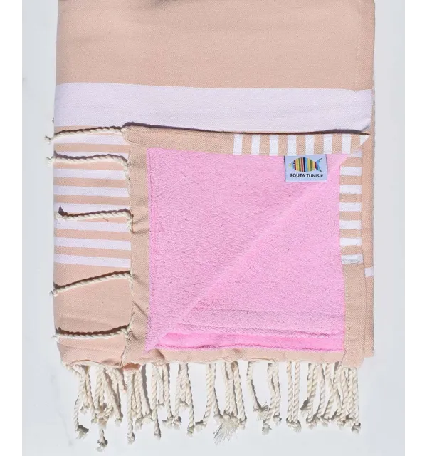 Beach towel doubled sponge pinkish beige and pink 