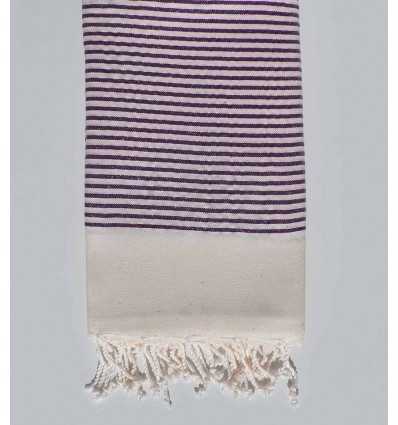 Beach towel White cream striped with purple Lurex thread