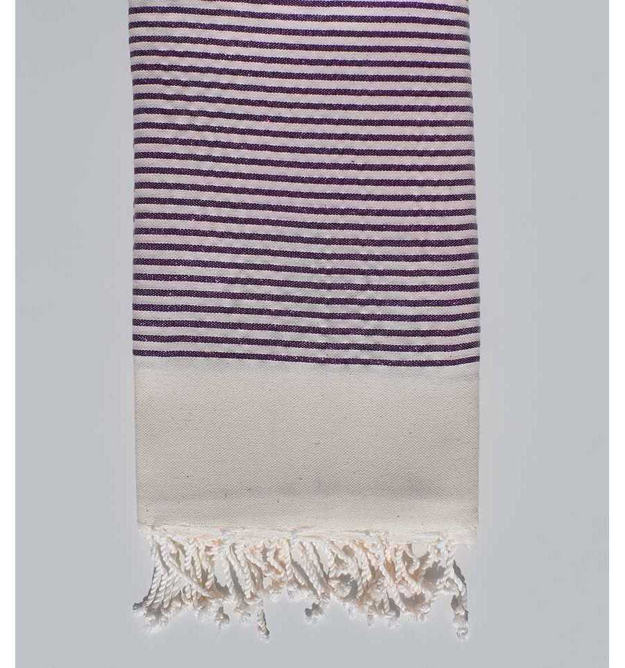 Beach towel White cream striped with purple Lurex thread 