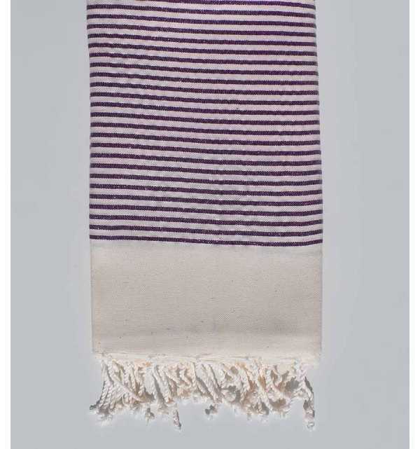 Beach towel White cream striped with purple Lurex thread 