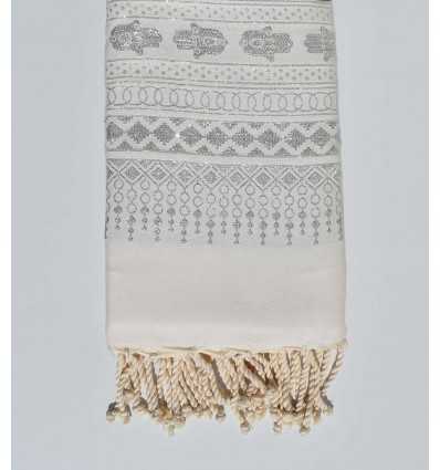 Beach towel khomsa white with silver lurex thread