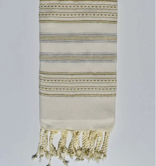 Beach towel flat ecru with silver and gold lurex 