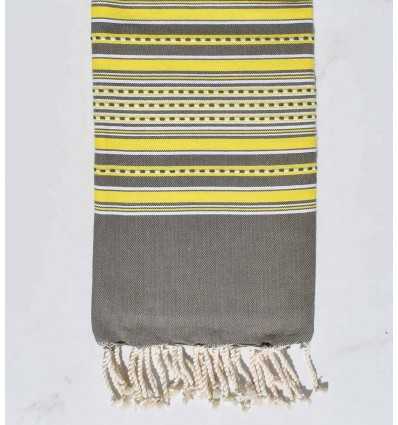 Beach towel arabesque pale olive green with yellow stripes