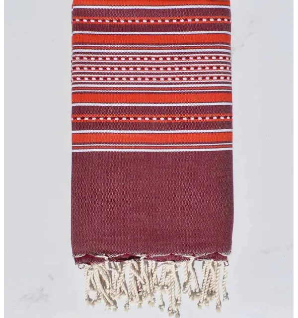 Beach towel arabesque purple with red stripes 