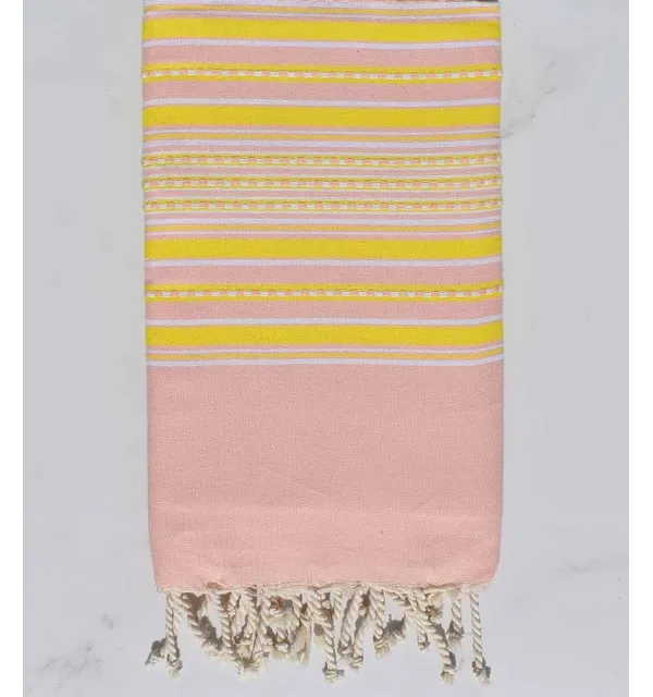 Beach towel arabesque pink baby with yellow stripes 
