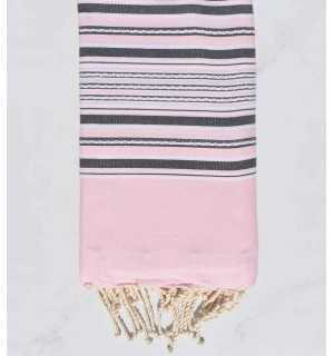 Beach towel arabesque pastel pink with gray stripes 
