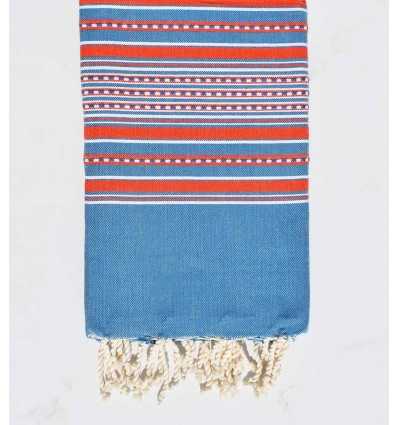 Beach towel arabesque blue denim with red stripes