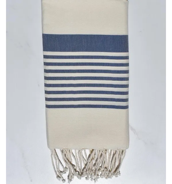 Beach towel Arthur white cream and blue denim 