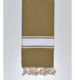 Green beige striped white throw 
