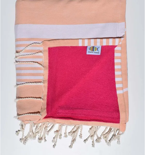 Beach towel doubled arthur sponge peach and fuchsia 