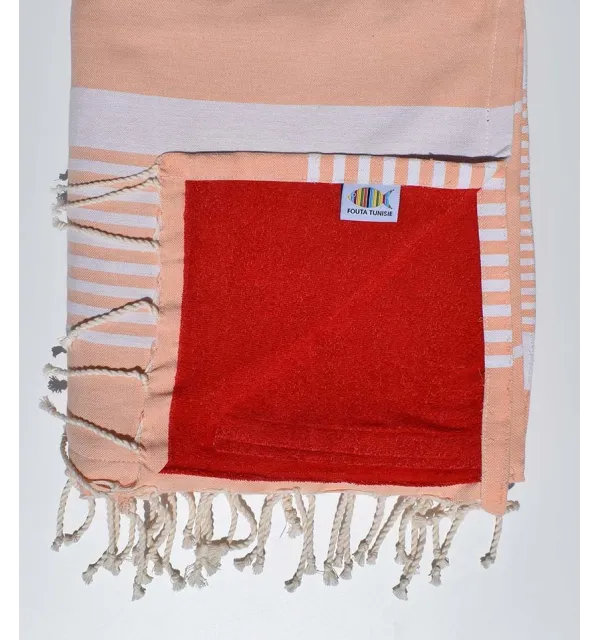 Beach towel doubled arthur sponge peach and red 