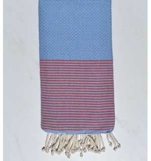 Honeycomb Azure blue with red stripes 