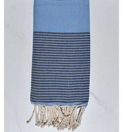 Honeycomb azure blue with stripes midnight blue beach towel