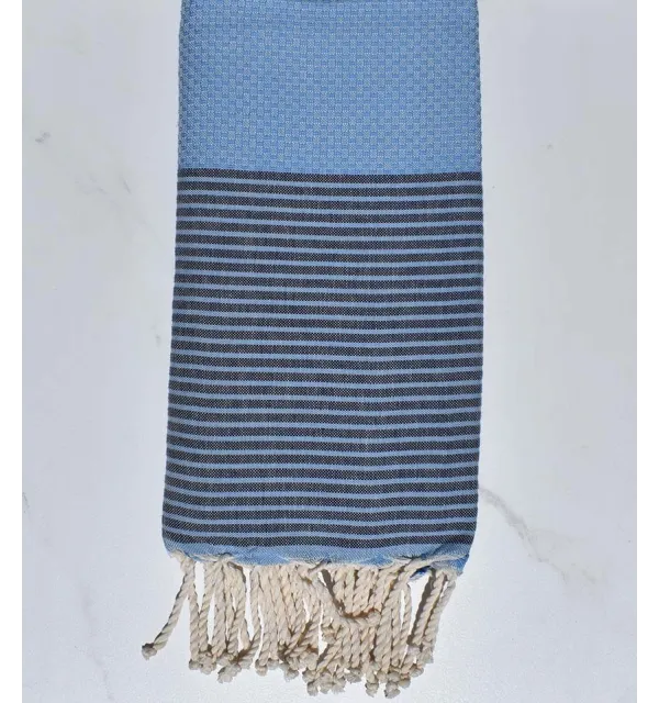 Beach towel Honeycomb azure blue with stripes midnight blue 