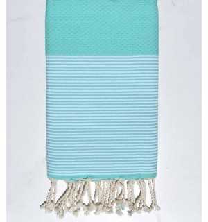 Honeycomb aqua green striped white fouta 