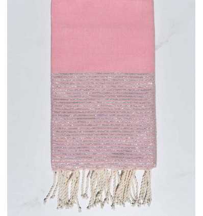 Beach towel flat Pink powder with silver lurex thread