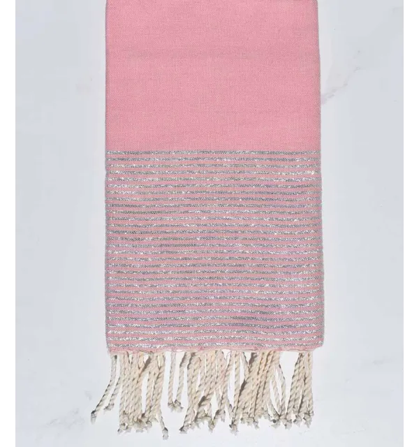 Beach towel flat Pink powder with silver lurex thread  - 1