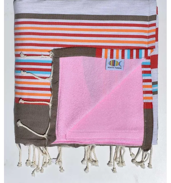 beach towel doubled sponge pink, red, corundum beige, Grey, orange, blue  - 1