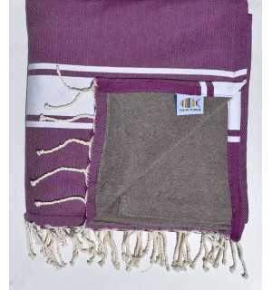 beach towel,doubled sponge purple and dark taupe Fouta Tunisia - 1