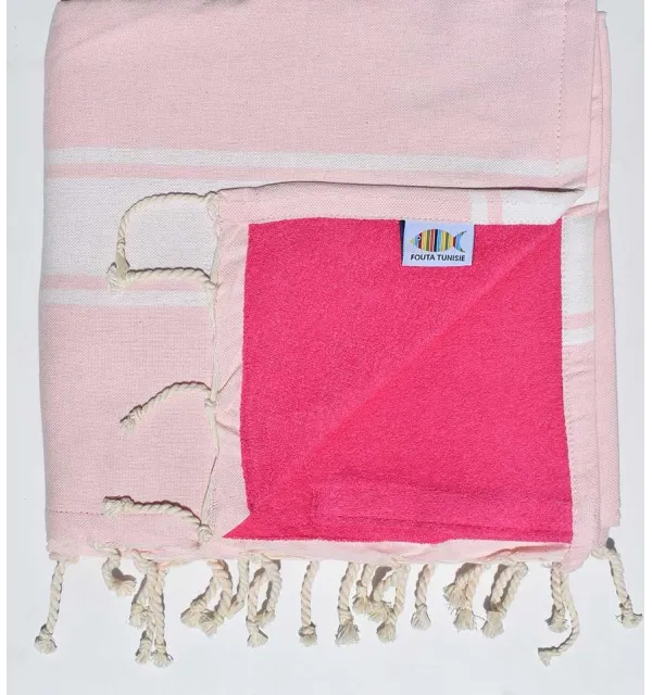 beach towel,doubled sponge light pink and pink fuchsia  - 1