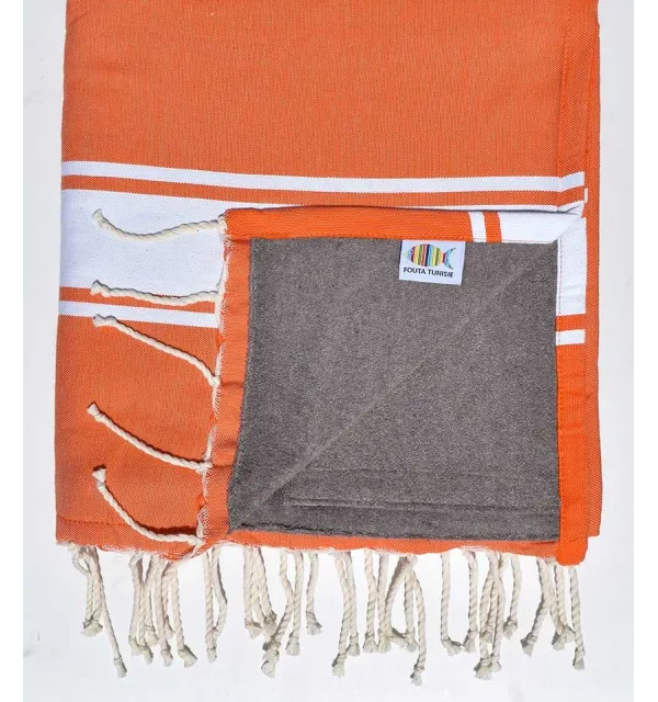 beach towel,doubled sponge orange and taupe  - 2