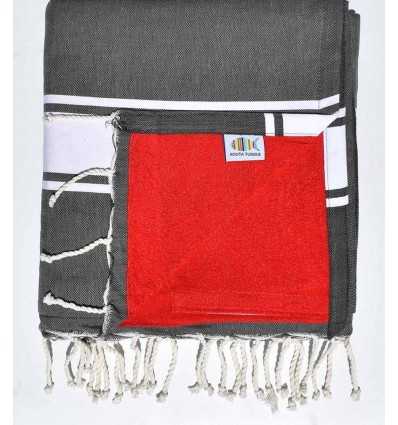 beach towel,doubled sponge dark gray and red
