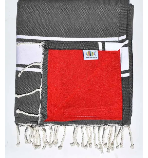 beach towel,doubled sponge dark gray and red  - 1
