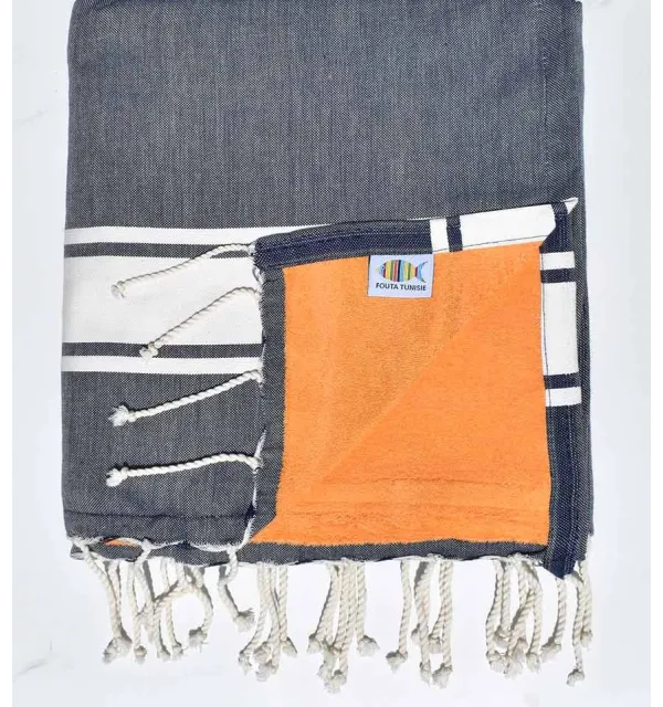 beach towel,doubled sponge blue jeans and apricot color  - 1
