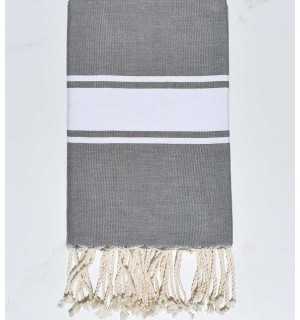 Beach Towel flat  white striped gray Fouta Tunisia - 1