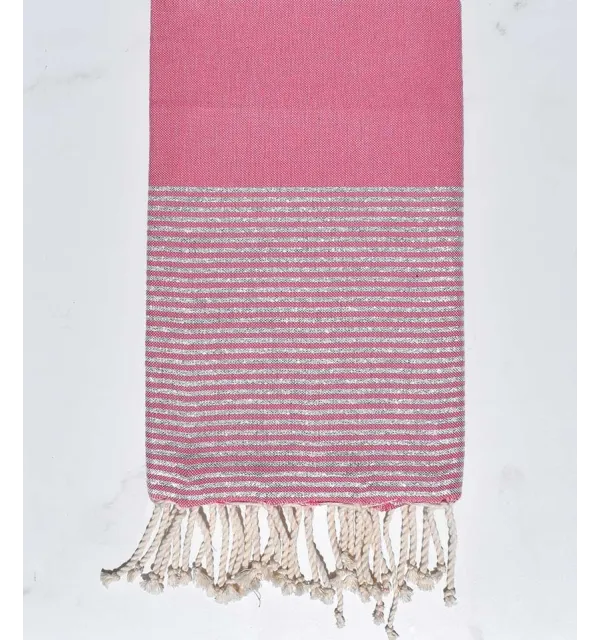 Flat medium pink with silver lurex beach towel Fouta Tunisia - 2