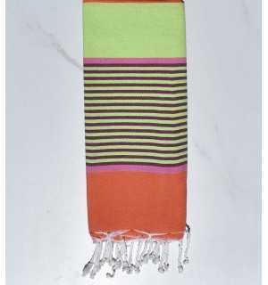 Light green, pink, dark magenta and coral orange child beach towel Fouta Tunisia - 1