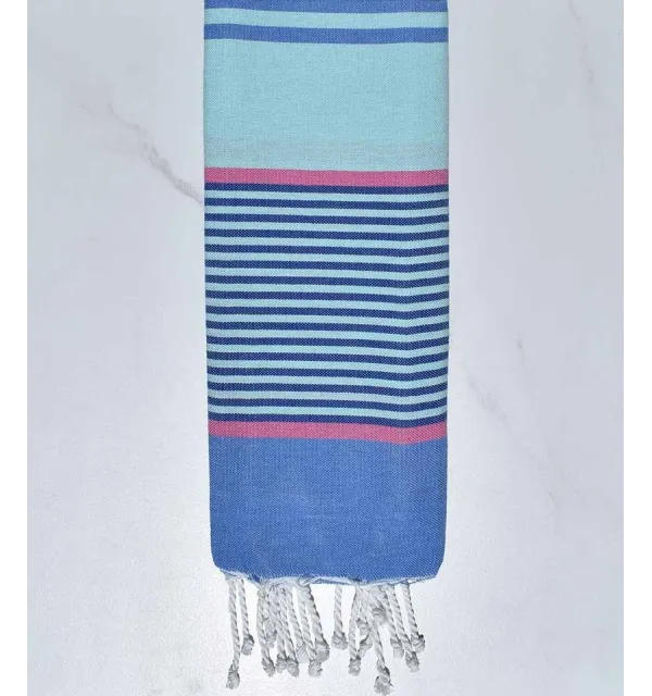 Azur haze, pink, blue cornflower and blue Kid beach towel Fouta Tunisia - 1