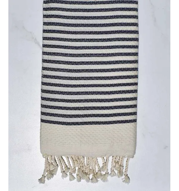 Honeycomb  striped 1 cm dark blue stripes fouta Fouta Tunisia - 1