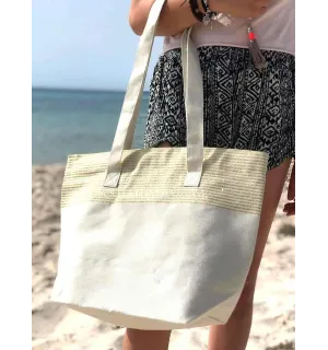 Beach bag Beach towel ecru color with golden lurex Fouta Tunisia - 1 2