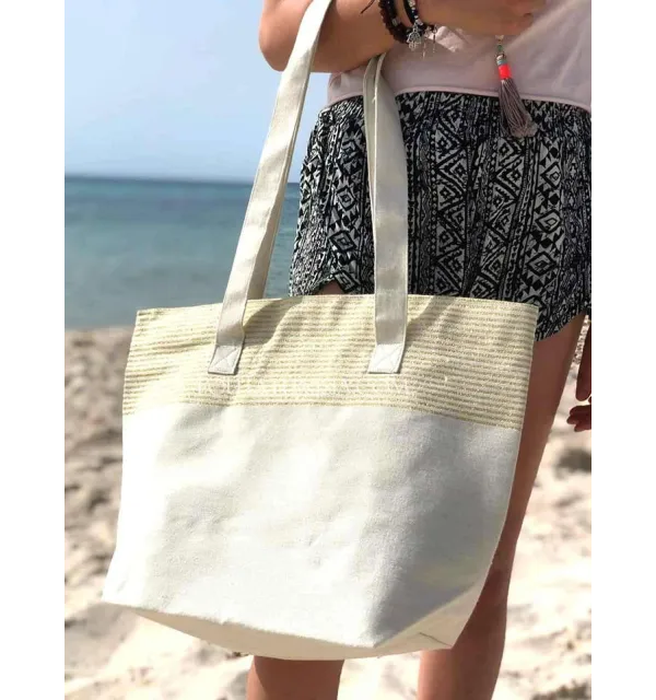 Beach bag Beach towel ecru color with golden lurex Fouta Tunisia - 2