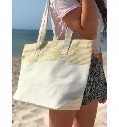 Beach bag Beach towel ecru color with golden lurex