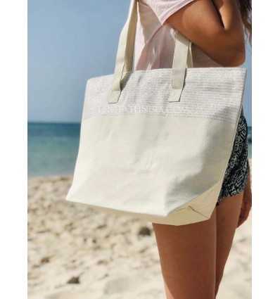Beach bag Beach towel ecru color with silver lurex