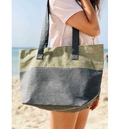 Beach bag Beach towel dark gray color with golden lurex