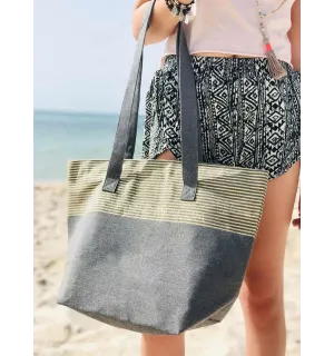 Beach bag Beach towel dark gray color with golden lurex  - 1 2