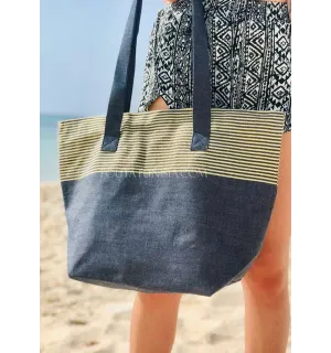 Beach bag Beach towel Navy blue color with golden lurex  - 1 2