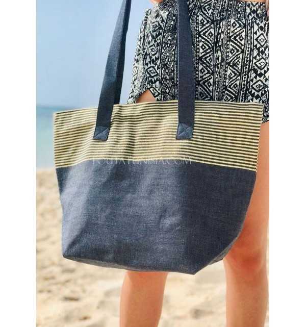 Beach bag Beach towel Navy blue color with golden lurex  - 2