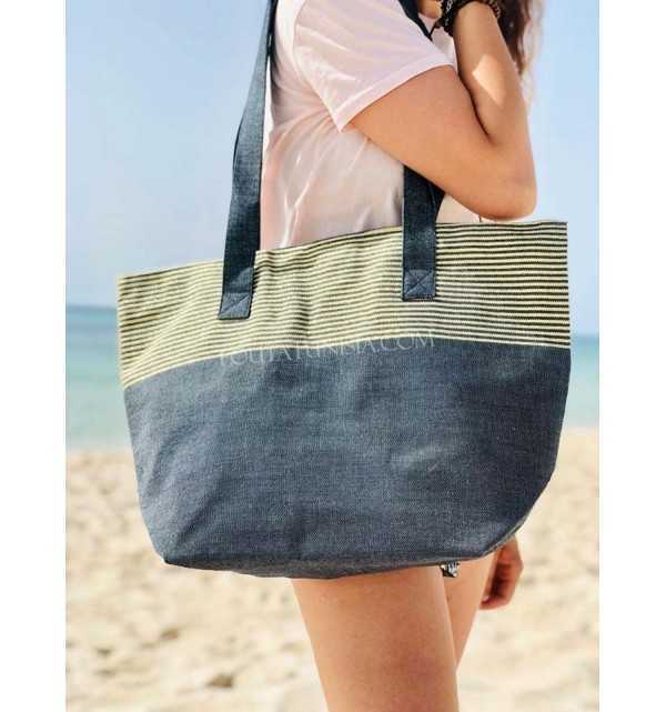 Beach bag Beach towel Navy blue color with golden lurex  - 3