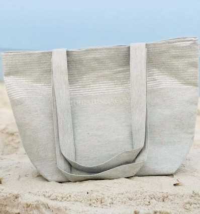 Beach bag Beach towel light gray color with silver lurex