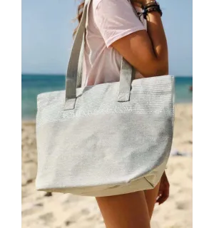 Beach bag Beach towel light gray color with silver lurex  - 3 2